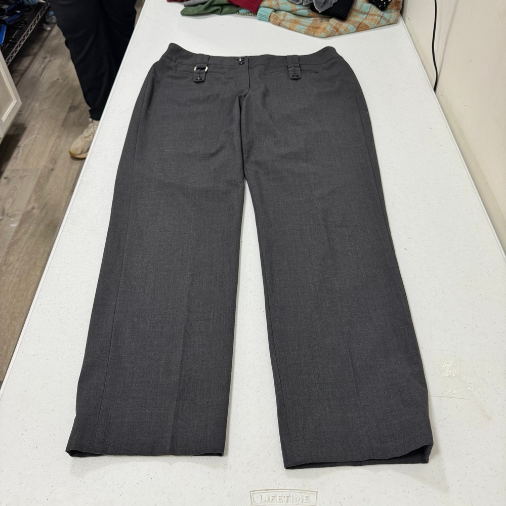 Sharagano Studio Charcoal Gray Wide Leg Dress Pants Buckle Detail Size 12